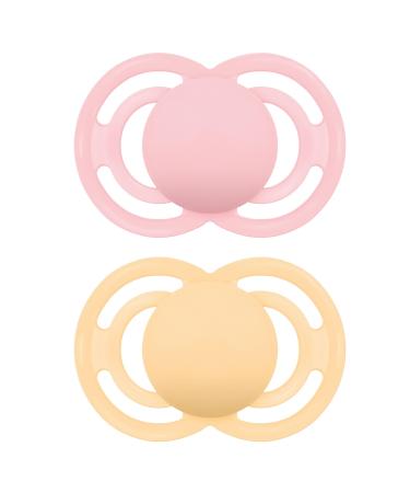 MAM PERFECT SOOTHERS 12+ months (2 pieces) thinner and softer baby pacifiers with self -sterilizing travel case newborn essentials peach/purple (designs can vary) rose