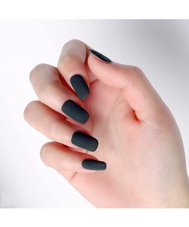 24-Piece Matte Black Ballerina Nails - Medium Acrylic Art Tips for Women & Girls | Complete Cover - Buy Online on GoSupps.com