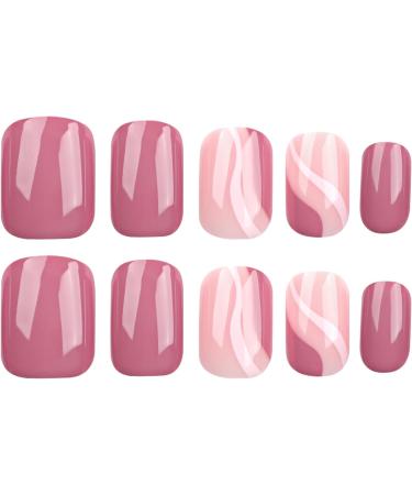 SINLOV Medium Square Fake Nails Pink Nude French False Nail Glossy Full Cover False Nails Press on Nails for Women and Girls - Buy Online on GoSupps.com