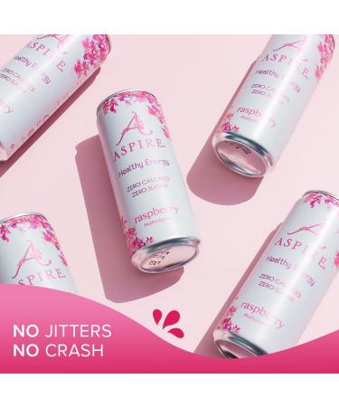 ASPIRE Healthy Energy Drink 12 x 330ml Cans - Raspberry Flavor | Zero Calories, Zero Sugar, Vegan & Gluten Free, Natural Plant Based Caffeine & Multivitamins - Buy Online on GoSupps.com