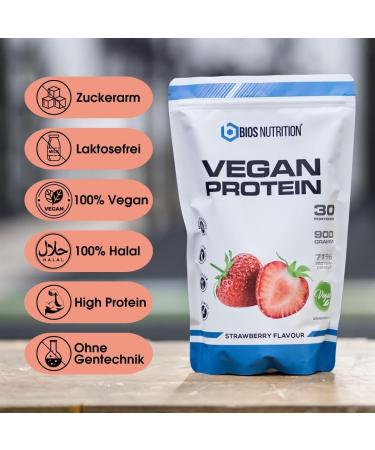 Buy Vegan Protein Strawberry 2x900g - 4K Delicious Plant-Based Protein Powder - Lactose & Soy-Free - Bios Nutrition (Made in Germany) - Buy Online on GoSupps.com