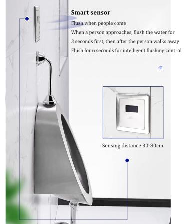 L-ROM 304 Stainless Steel Automatic Induction Urinal Wall-Mounted Public Toilet Urinal Contact-Free Toilet Urinal with Flush Valve Flushing Men's Urinal Suitable for Ba - Buy Online on GoSupps.com