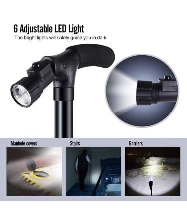 Walking Sticks Folding Cane with Led Light for Men and Women Adjustable Walking Canes Stick for Elderly with Cushion T Handle and Pivoting Quad Base Surprise Gift - Buy Online on GoSupps.com