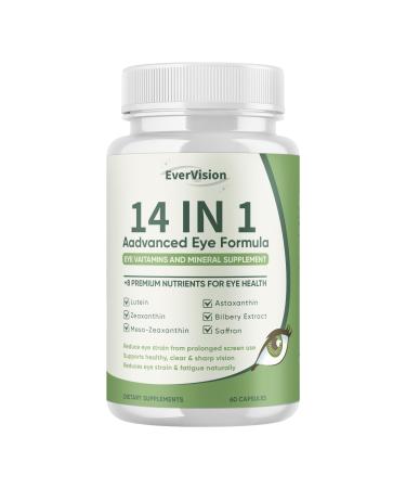 Evervision 14 in 1 Advanced Eye Formula Eye Vitamin and Mineral Supplement with Zinc Lutein Zeaxanthin & Bilberry Extract 60 Capsules (1)