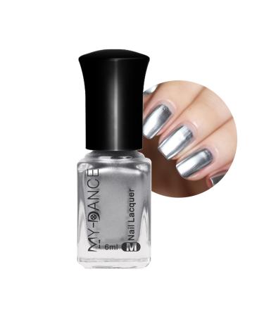 Silver Nail Polish Metallic Nail Polish 6ML Mirror Chrome Nail Varnish Metal Effect Nail Art Polish Super Shine Silver Gloss Nail Paint - 60S Quick Dry & Long Lasting Nail Gel At Home Manicure TJ002 6 ml (Pack of 1) - Buy Online on GoSupps.com