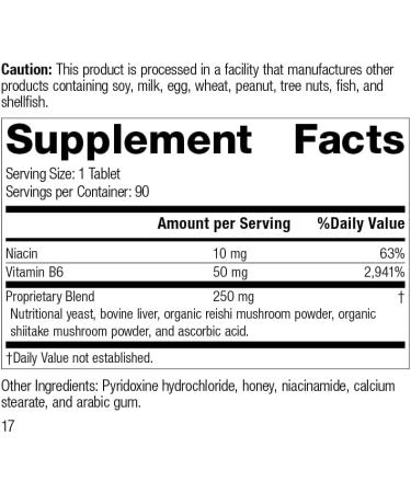 Standard Process B6-Niacinamide Supplement - Energy Metabolism, Heart Health & Digestion Support - Vitamin B6, Niacin, Ascorbic Acid, Reishi & Shiitake Mushroom - 90 Tablets - Buy Online on GoSupps.com