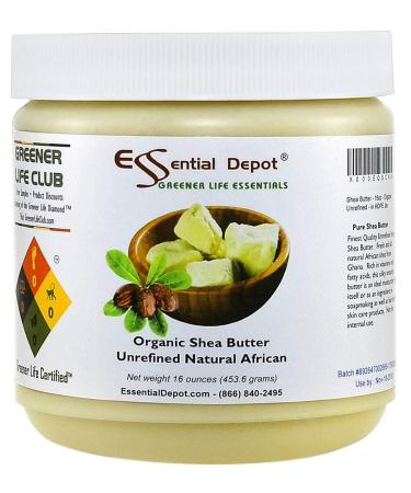 Essential Depot Shea Butter - Grade A - 16 oz - 1 lb - Organic - Unrefined - In Resealable Safety Sealed HDPE Jar