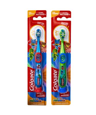 Colgate PJ Masks Toothbrush for Toddlers & Little Children with Suction Cup, Kids 2-5 Years Old, Extra - Pack of 2