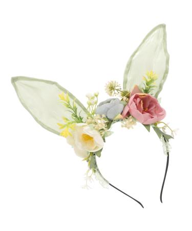 jojofuny Bunny Ears Headband Easter Bunny Ears Headband Rabbit Ear Floral Head Piece Fairy Floral Crowns Hair Hoops Spring Flower Crown Headband for Kids and Adults Party Birthday Supply