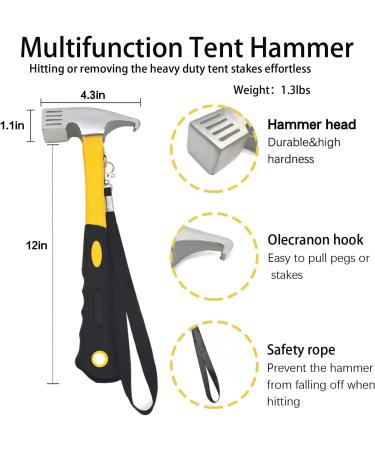 Tent Stake with Hammer 12-Pack 10in Heavy Duty Tent Stakes + 10in Tent Stakes Hammer+Storage Pouch Forged Steel Tent Stakes for Camping Used on Rocks Grassland (Tent Stakes+Hammer) Tent Stakes and Hammer - Buy Online on GoSupps.com
