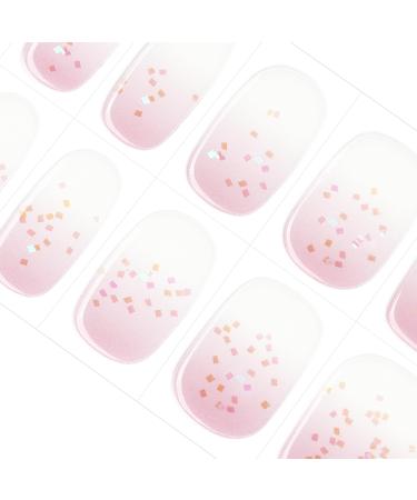 DANNI & TONI 28 Stickers Semi Cured Nail Wraps Soft Self-Adhesive Gel Nail Stickers(Morning Dew) Salon-Quality Gel Nail Polish Strips Manicure Stickers Set-Gradient Sequin