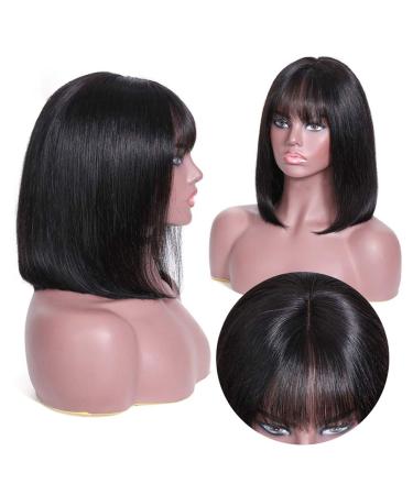 Royal Lady Brazilian Virgin Straight Bob Wig with Bangs - 10 None Lace Front Human Hair Wig for Black Women - Buy Online on GoSupps.com