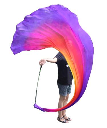 Winged Sirenny Single Spinning Poi Ball with Silk Veil 3 Yards Half Circle, Practice Flag Scarf Poi Streamer, Belly Dance Colorful Flowy Play Silk VOI yellow-orange-red-pink-purple