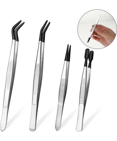 COMNICO Tweezers with Rubber Tip 4-Piece Stainless Steel Tweezers Set with Straight Flat Tip and Soft Tweezers Set Precision Tools for Crafts Jewellery Making Coin Stamp - Buy Online on GoSupps.com