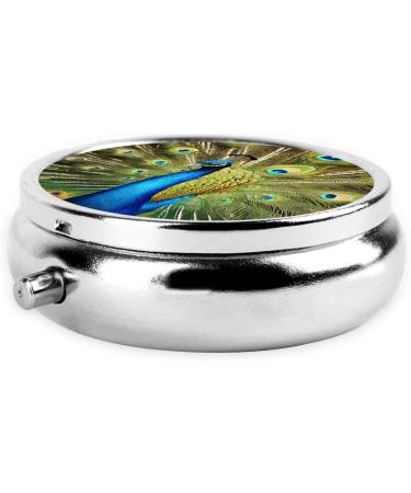 Beautiful Peacock Printed Mini Round Pill Box | 3 Compartment Medicine Organizer | Portable Travel Pill Case for Home & Office - Buy Online on GoSupps.com