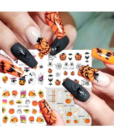 Spooky Halloween Nail Art Stickers - 24 Water Transfer Decals with Pumpkin Skull & Spider Web Designs for Men & Women - Perfect Nail Decorations for Halloween Party - Buy Online on GoSupps.com