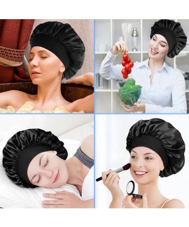 Wide Elastic Band Satin Hair Bonnet for Women - Navy | Soft Sleep Cap for Curly Hair Protection and Night Care - Buy Online on GoSupps.com
