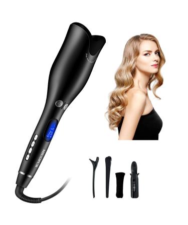 MIUOPUR Automatic Hair Curling Iron with Ceramic Ionic Barrel, Smart Anti-Stuck, Auto Rotating Hair Curling Wand with Temperature Display and Timer, Professional Hair Curler Styling Tool -Black