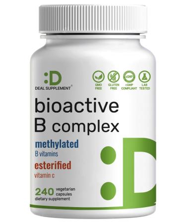 Bioactive Vitamin B Complex for Men & Women 240 Veggie Capsules - Methylated B Complex & Esterified Vitamin C High Potency & Easy Absorption Immune Energy & Metabolism Supplement Non-GMO