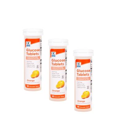 Quality Choice Fast Acting Glucose Tablets Orange Flavor 10 Count - Pack of 3