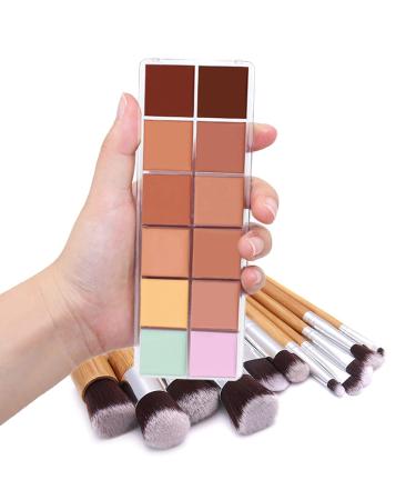 Roseflower 12 Colors Foundation Concealer Palette + 11 Makeup Brushes - Professional Highlight & Contour Kit for All Skin Tones - Buy Online on GoSupps.com