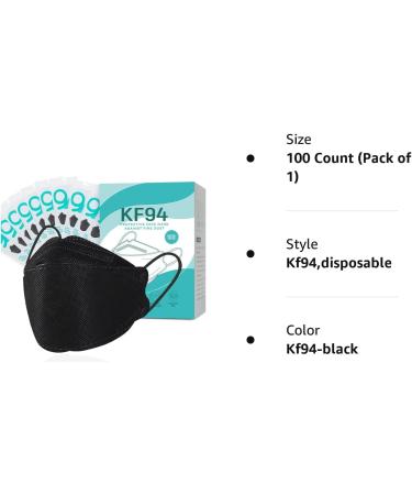 100 PCS Black KF94 Face Masks with Nose Clip - Breathable 4-Ply Disposable Dust Mask for Men & Women - Adjustable Earloop - Buy Online on GoSupps.com