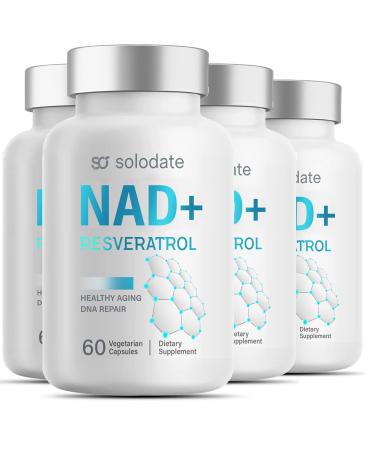 solodate 99% Purity NAD Supplement 4-in-1 Upgraded NAD Resveratrol Supplement 1000mg Per Serving for Maximum Anti-Aging Immune and Energy Support - 240 Capsules