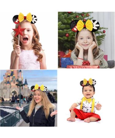 Mouse Ears Bow Headbands Shiny Bows Glitter Party Decoration Cosplay Costume for Kids Girls Women Princess Party Decorations Cosplay (Black+Yellow) 2 - Buy Online on GoSupps.com