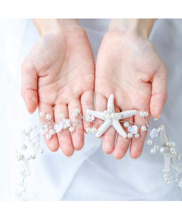 Starfish Bride Wedding Hair Vine | Pearl Bridal Headpiece for Beach Wedding | Silver Hair Accessories for Women and Girls - Buy Online on GoSupps.com