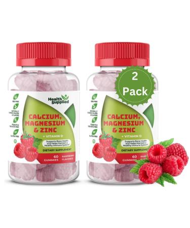 Calcium Magnesium & Zinc + Vitamin D Gummies | Bone Health Immune Health Energy and Muscle Function | Daily Dietary Vitamin Supplement | for Adults Teens | Fruity Raspberry Flavor