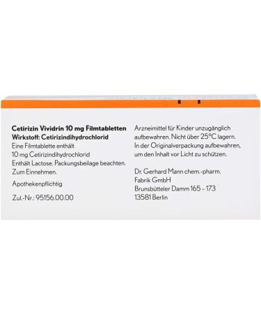 Vividrin CETIRIZIN 10 mg Film-Coated Tablets - 100 pcs | Fast International Shipping - Buy Online on GoSupps.com