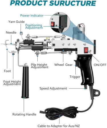 Tufting Gun  Carpet Weaving Machine  2 in 1 Cut and Loop Pile Electric Tufting Gun  5-45 Stitches/s High Speed Rug Gun  4-19mm Adjustable Pile Height  Hand Tufting Gun for Handmade DIY Black - Buy Online on GoSupps.com