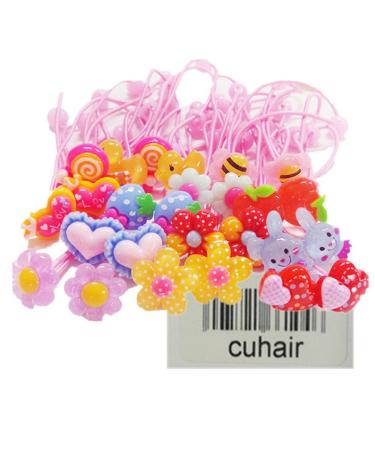 cuhair 20pcs Cute Flower Cartoon Elastic Hair Bands for Kids Baby Girls (Mixed Hair Ties)