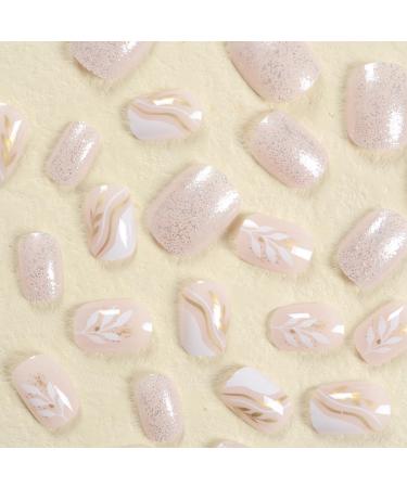SINLOV Short Square Fake Nails Flower Glossy Press on False Nails Pink Nude Crystal Ballerina Artificial Finger Nails French Full Cover False Nails for Women and Girls - Buy Online on GoSupps.com