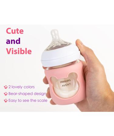 Silicone Baby Bottle Sleeves for Philips Avent Natural Glass Bottles - 4oz, Pack of 2 - Pink/Purple Bear Design - Buy Online on GoSupps.com