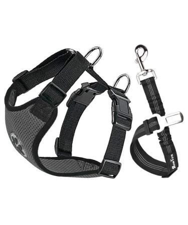 Slowton dog harness with seat belt for car double-lying breathable latex network tissue puppy dishes regular safety harness dog for all everyday sports (gray l) l gray