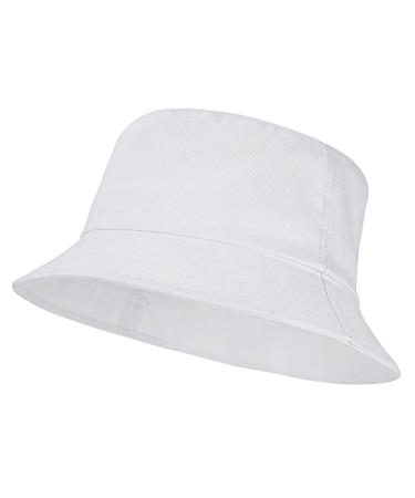 Umeepar Unisex Cotton Packable Bucket Hat Sun Hat Plain Colors for Men Women 1 White
