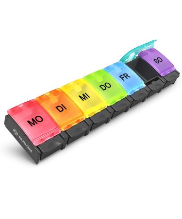 Auvon tablet box 7 days pills 7 compartments medication box free from BPA with a unique design and large compartments for vitamin fish oil tablets medication (black) B-black