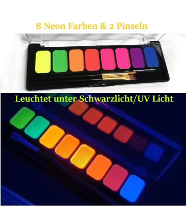 Buy Karlor UV Neon S ichskar - 8 Fluorescent Colors & Brushes for Body Painting | Fluorescent Water-Soluble Makeup | Glows Under Black Light - Buy Online on GoSupps.com