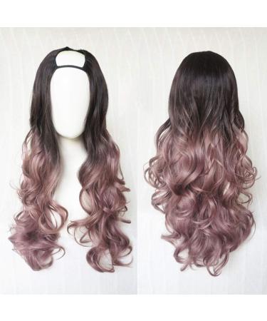 GJBXP Harajuku Fashion Long Wavy Curly Fluffy U-Shaped Wigs Heat Resistant Synthetic Fiber Ombre Mixed Gradient Dark Roots Hair for Girls 28inches/ 70cm M E