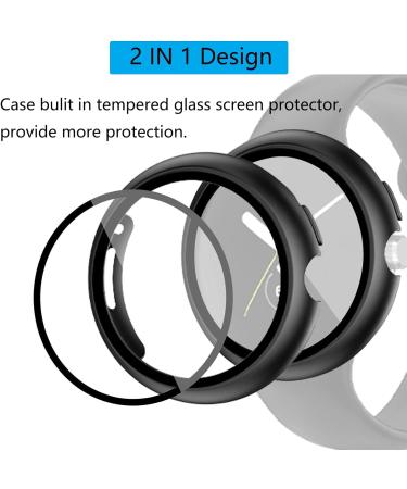 YOYOKIT 2 Pack Screen Protector Compatible with Google Pixel Watch Hard PC Case with Tempered Glass Screen Protector Full Coverage Cover Bumper Accessories for Pixel Smartwatch 2022 Black/Clear - Buy Online on GoSupps.com