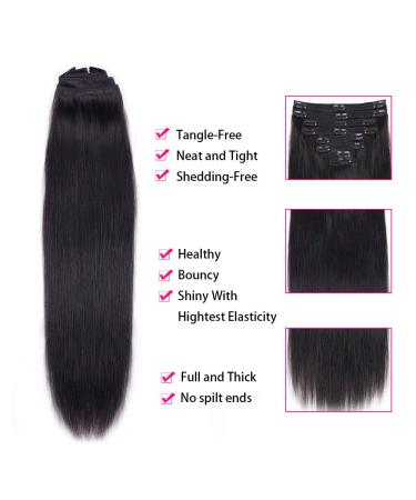 Nvnvdij 18 Inch Straight Clip in Hair Extensions - Brazilian Virgin Human Hair, 8pcs Double Weft Set with 18 Clips, Natural Black Color - Women's Hair Extensions - Buy Online on GoSupps.com