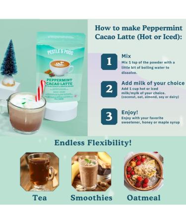 Pestle & Pods Peppermint Cacao Latte Blend Maca Root for Energy & Vitality 100% Organic Ingredients Coffee Alternative Minimal Natural Caffeine from Cacao Unsweetened No Added Sugar Vegan & Energizing Soothing-70g 25 servings - Buy Online on GoSupps.com