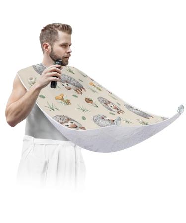 Hedgehog Mushroom Beard Bib Apron Beard Bib Hair Catcher for Men Shaving and Trimming Non-Stick Waterproof Beard Cape Grooming Cloth with 2 Suction Cups Gifts for Men
