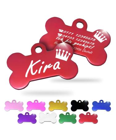 Ibera Gifts - Personalized pendants for medium -sized to large to large dogs and cats in bone shape - engraving dog brand collar dog neck band Name personalized dog (red crown) crown red