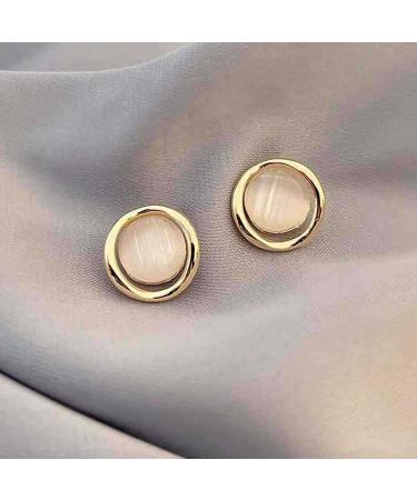 Vintage Gold Cat Eye Stone Circle Stud Earrings | Dainty Chalcedony Bridal Jewelry for Women & Teen Girls - Buy Online on GoSupps.com