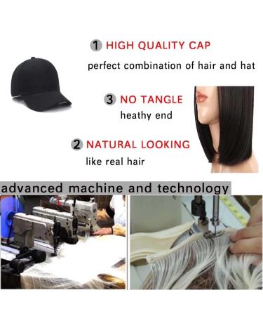 Iluu Light Brown Short Straight Bob Wig with Hat | 9 Short Art Hair Extensions & Adjustable Black Baseball Cap for Women Bobo 23cm - Buy Online on GoSupps.com