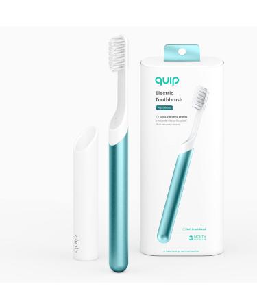 quip Adult Electric Toothbrush - Sonic Toothbrush with Travel Cover & Mirror Mount, Soft Bristles, Timer, and Metal Handle - Dark Aqua