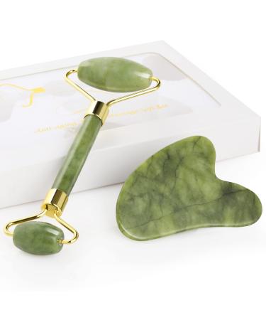 Geeric Gua Sha and facial scooter tool natural green Jade Roller Massager roller Gua Sha Stein & facial roller improvement of fine lines and edema eliminates eye swelling