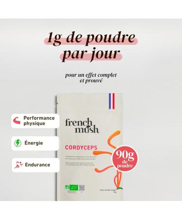  French Mush Cordyceps Powder Doypack - 90g Vegan - Mushroom for Well-being Physical Performance and Energy - Mix with food or drinks - Lab-tested Cordyceps mushroom - Buy Online on GoSupps.com